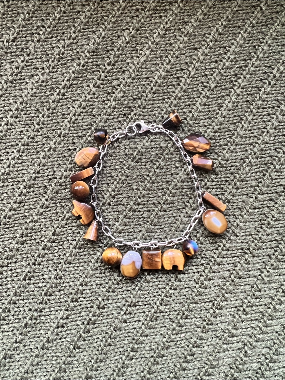 Tiger Eye Charm Bracelet - Brown Beaded Dangle Bracelet